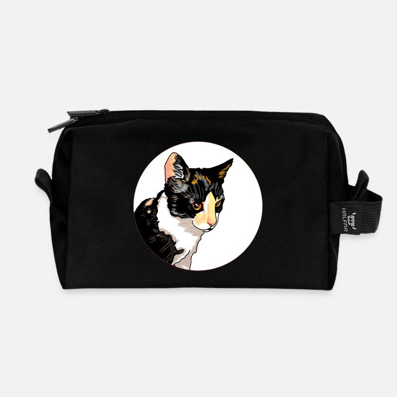 Katzenporträt-Kreiskontrast - Recycelte Kulturtasche - Schwarz