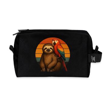 Perroquet paresseux Animaux Retro Amis - Trousse de toilette en tissu recyclé - noir - Devant