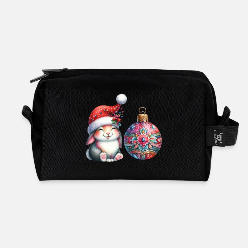 Festive Bunny with Ornate Ornament - Recycled Toiletry Zip Bag - black