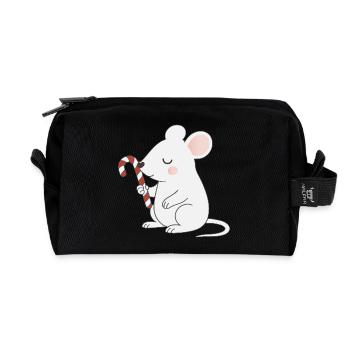 Cute Mouse with Candy Cane – Cute Cartoon - Recycled Toiletry Zip Bag - black - Front