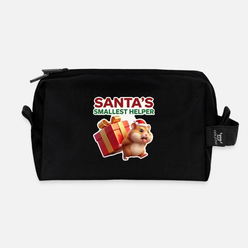 Santa's Smallest Helper Hamster - Recycled Toiletry Zip Bag - black
