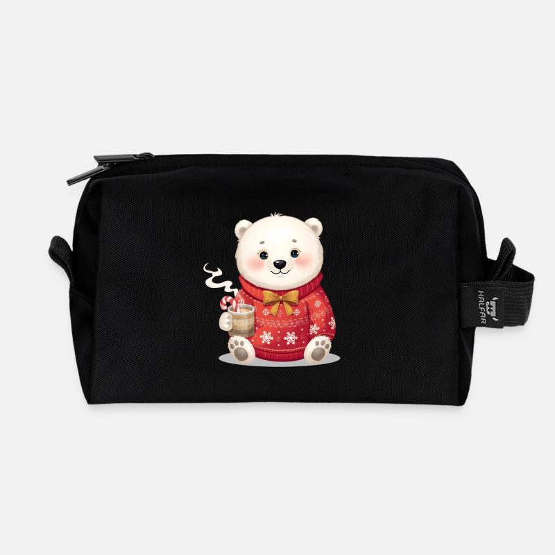 Eisbär im roten Weihnachtspullover - Recycelte Kulturtasche - Schwarz