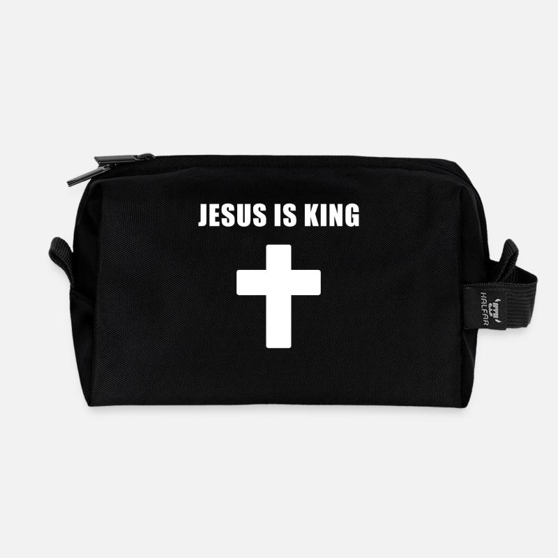 Conception minimale de croix de Jesus is King - Trousse de toilette en tissu recyclé - noir