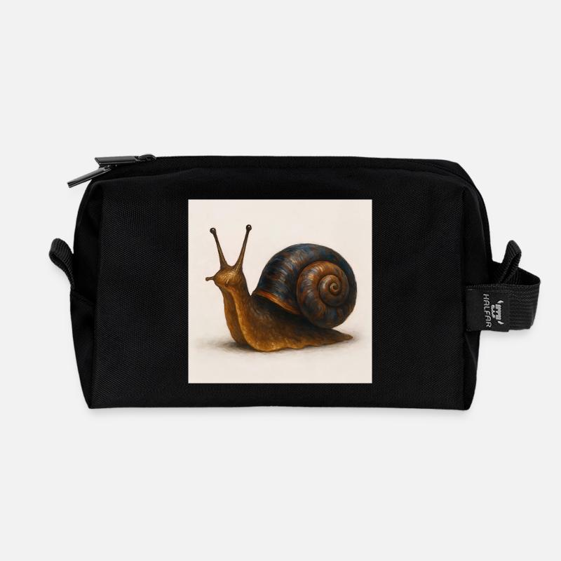 Schnecke mit blauer Schimmerschale - Recycelte Kulturtasche - Schwarz