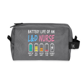 Niveau de batterie d'une sage-femme, d'une infirmière, humour - Trousse de toilette en tissu recyclé - anthracite - Devant