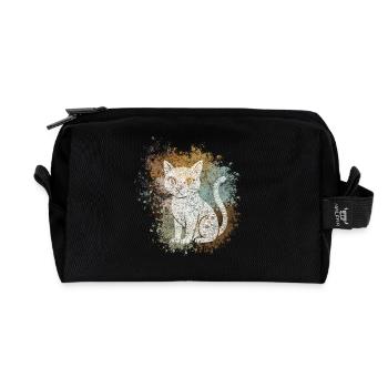 Zentangle Cat - Recycled Toiletry Zip Bag - black - Front