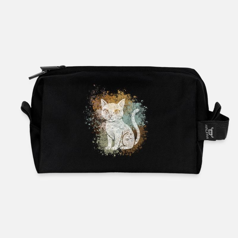 Zentangle Cat - Recycled Toiletry Zip Bag - black