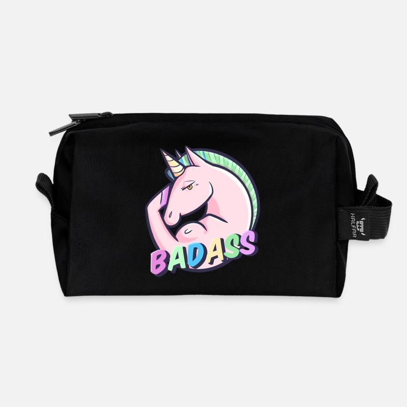 Badass Pastel Unicorn Rainbow - Recycled Toiletry Zip Bag - black