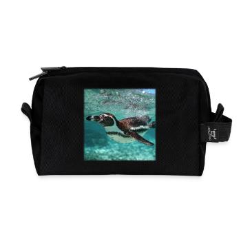 Penguin Underwater Turquoise Ocean Nature Design - Recycled Toiletry Zip Bag - black - Front