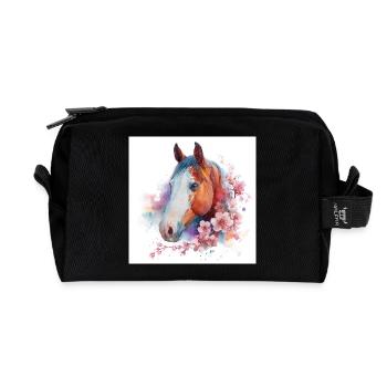 Aquarellpferd zwischen Blüten - Recycelte Kulturtasche - Schwarz - Vorne
