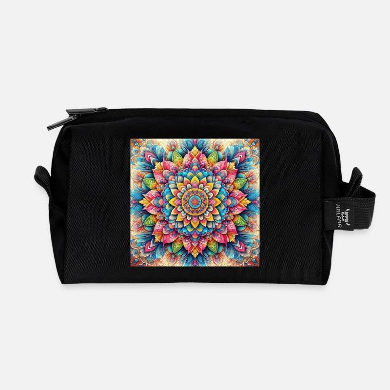 Lebendige Mandala-Prachtkunst - Recycelte Kulturtasche - Schwarz