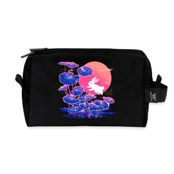 Neon bunny lotus forest in the evening light - Recycled Toiletry Zip Bag - black - Front