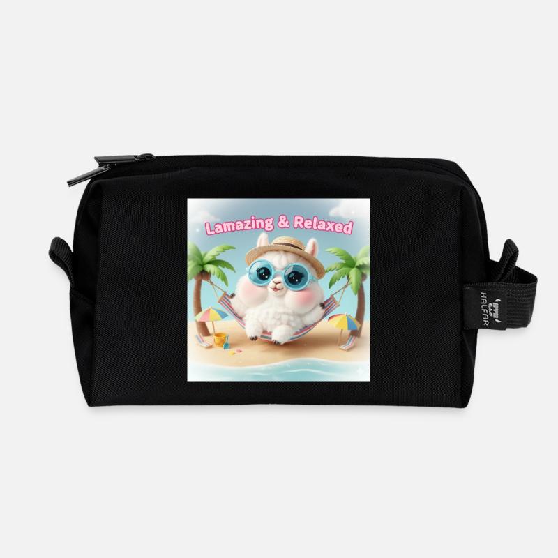 Llama Relax Beach Blaue Brille - Recycelte Kulturtasche - Schwarz