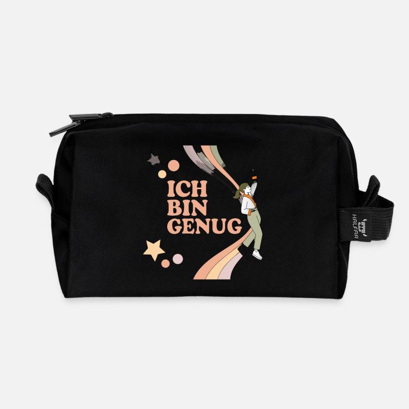 Ich bin Genug – Pastell Regenbogen Held - Recycelte Kulturtasche - Schwarz