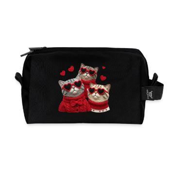 Valentins Katzen Mit Herzbrillen Und Pullis - Recycelte Kulturtasche - Schwarz - Vorne