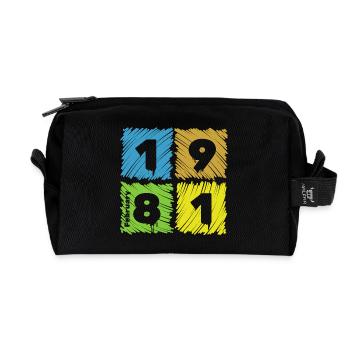 45. Geburtstag Farbige Patches since 02/1981 - Recycled Toiletry Zip Bag - black - Front