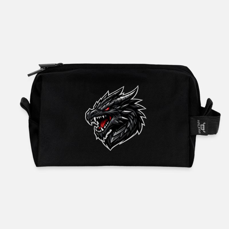 Dragon head with red eyes - Recycled Toiletry Zip Bag - black