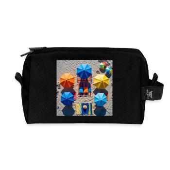 Colorful retreat on the beach - Recycled Toiletry Zip Bag - black - Front