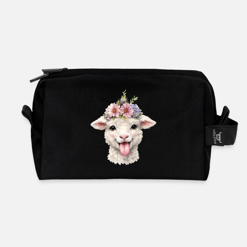Schaf Blütenkrone Fröhlich - Recycelte Kulturtasche - Schwarz
