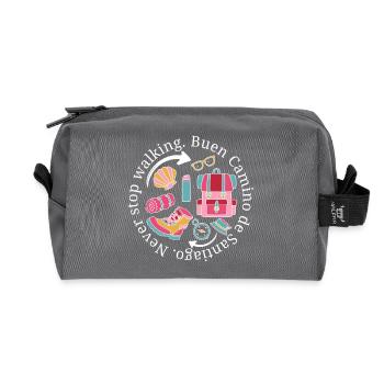 Buen Camino Never Stop Walking in Pastellrosa - Recycelte Kulturtasche - Anthrazit - Vorne