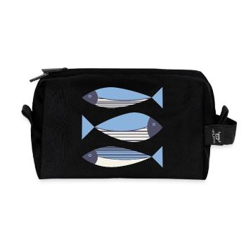 Illustrated Graphic Fish Blue - Recycled Toiletry Zip Bag - black - Front