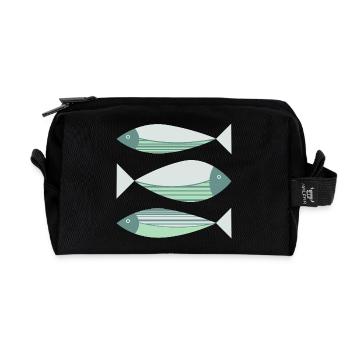 Illustrated Graphic Fish Green - Recycled Toiletry Zip Bag - black - Front