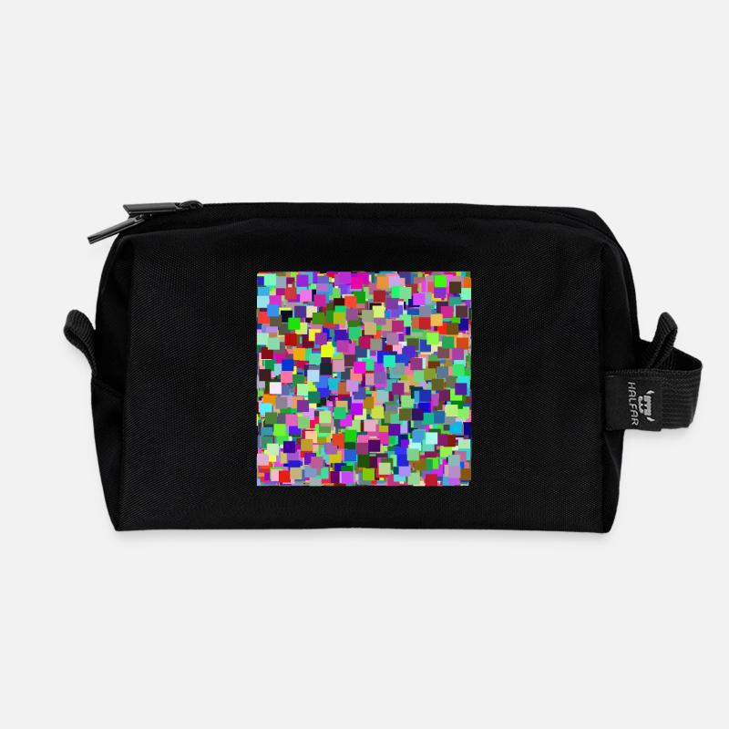 Colorful Squares - Recycled Toiletry Zip Bag - black