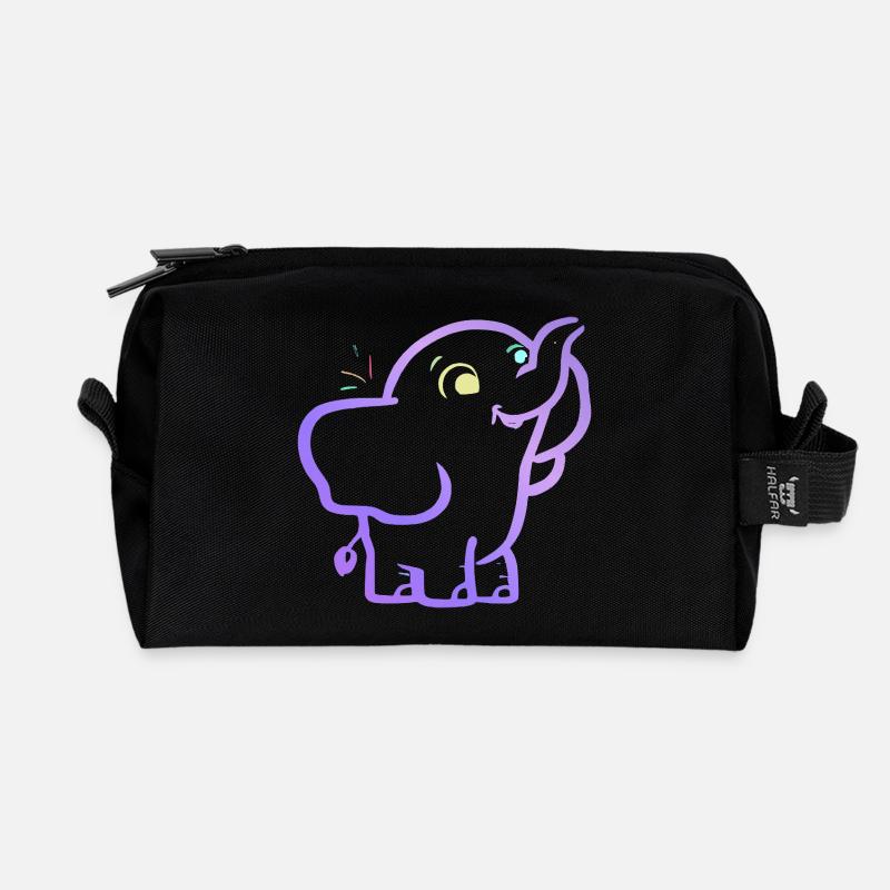 Éléphant outline violet joyeux - Trousse de toilette en tissu recyclé - noir