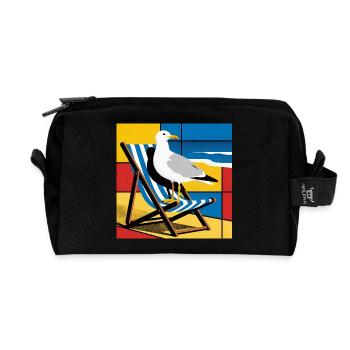 Seagull on Beach Chair Pop Art - Recycled Toiletry Zip Bag - black - Front
