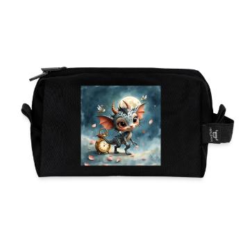 Night Baby Dragon with Clock - Recycled Toiletry Zip Bag - black - Front
