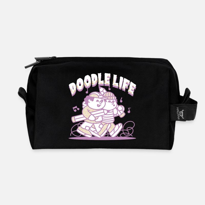 Doodle Life Kritzeln Zeichnung - Recycelte Kulturtasche - Schwarz
