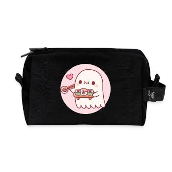 Cute Little Ghost Loves Sushi Rolls - Recycled Toiletry Zip Bag - black - Front