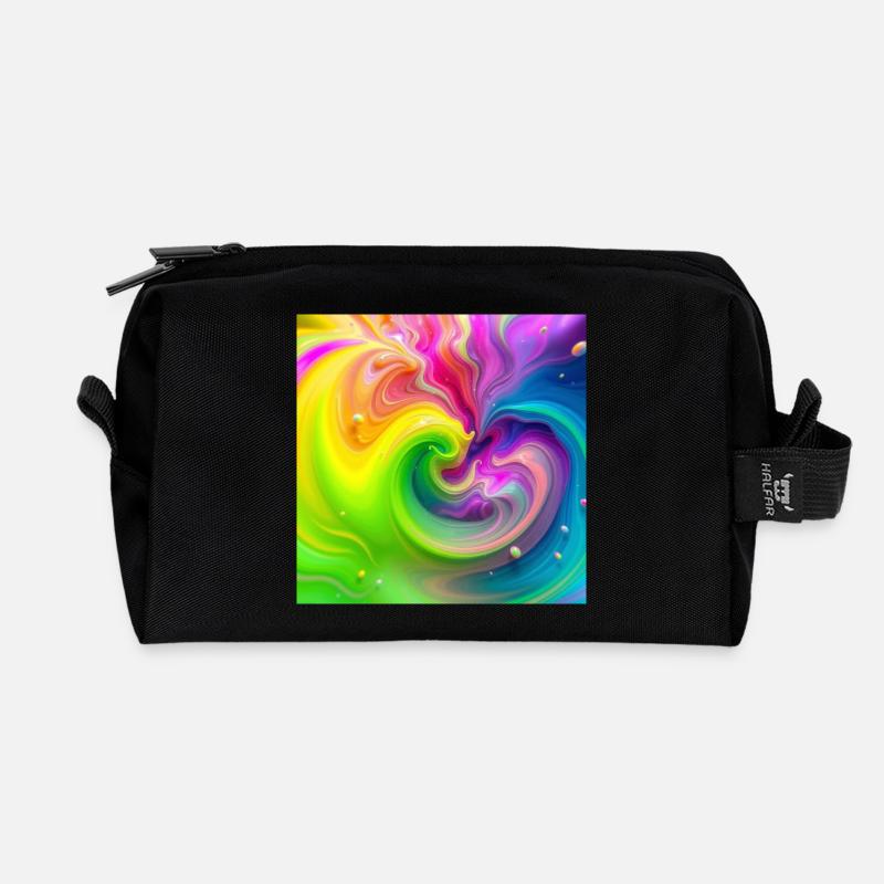 Farbwirbel Neon Regenbogen - Recycelte Kulturtasche - Schwarz