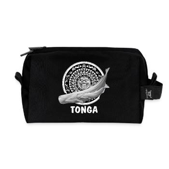 Sperm whales and tiki mask - Recycled Toiletry Zip Bag - black - Front