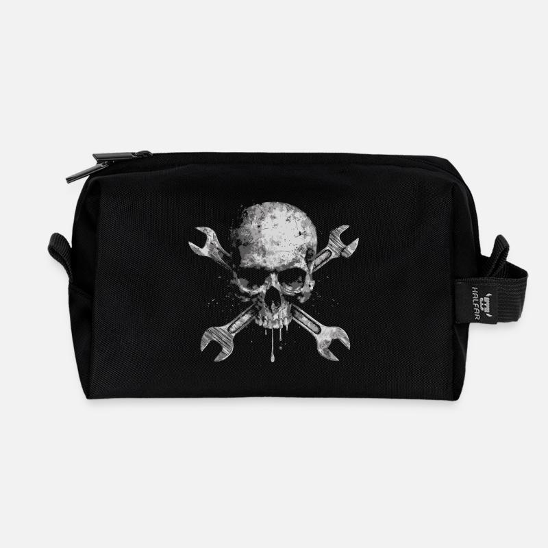 Grunge Skull with Tools - Recycled Toiletry Zip Bag - black