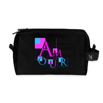 Geometric Love | Modern Pink & Blue Design - Recycled Toiletry Zip Bag - black - Front