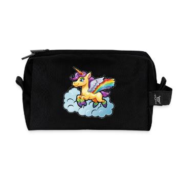Rainbow Unicorn on Cloud - Recycled Toiletry Zip Bag - black - Front