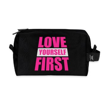 Love Yourself First Self-Love Self-Care - Recycled Toiletry Zip Bag - black - Front