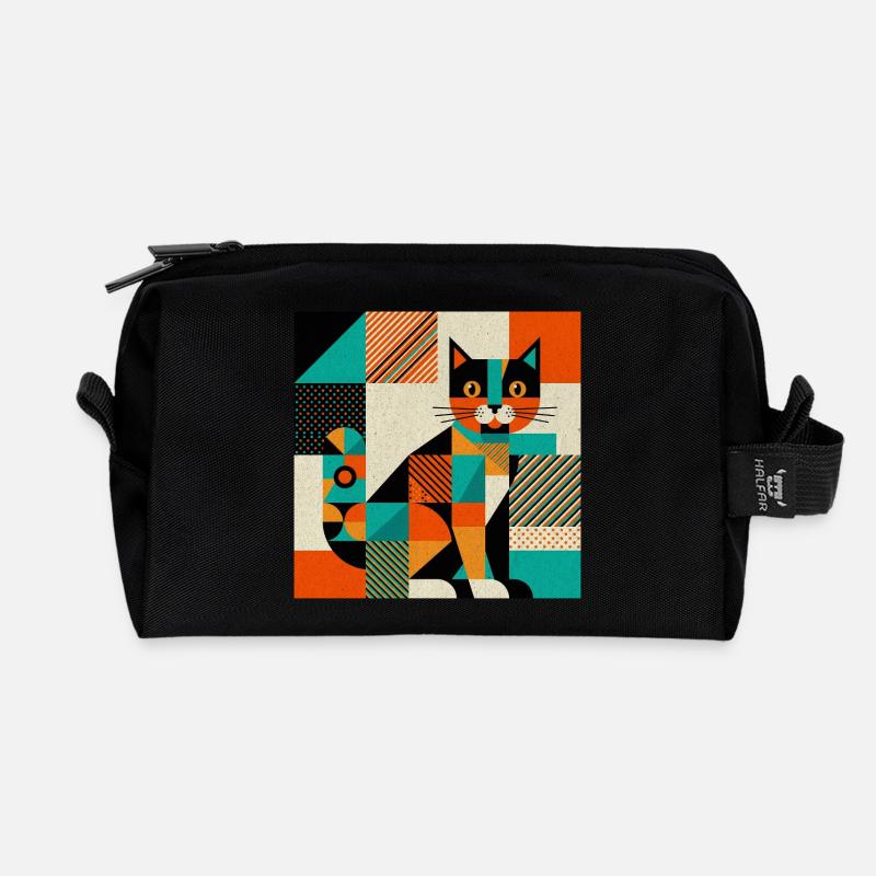Geometrische Katzensilhouette - Recycelte Kulturtasche - Schwarz