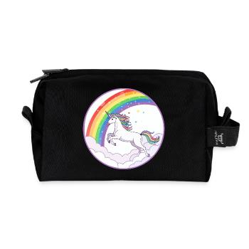 Rainbow Unicorn Over Clouds Hearts Motif - Recycled Toiletry Zip Bag - black - Front