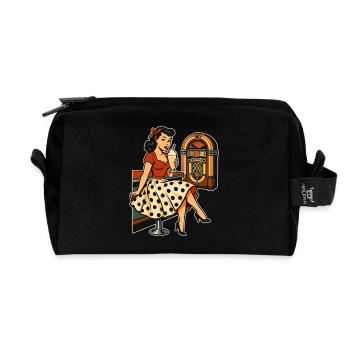 50s Rockabella: Pin-Up in the Diner with Milkshake - Recycled Toiletry Zip Bag - black - Front