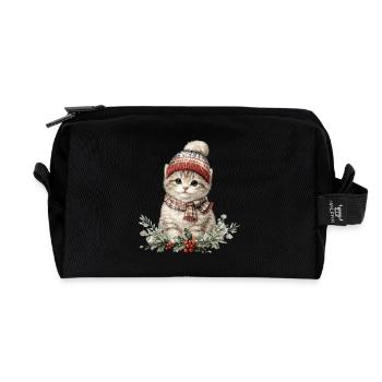Chaton d’hiver avec chapeau et écharpe - Trousse de toilette en tissu recyclé - noir - Devant