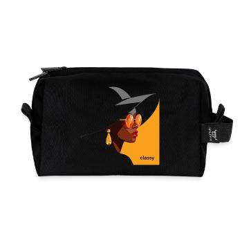 Elegant woman with hat and sunglasses - Recycled Toiletry Zip Bag - black - Front