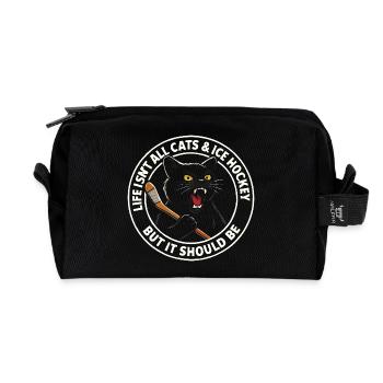 Hockey Katze Humor Eishockey Fan Geschenkidee - Recycelte Kulturtasche - Schwarz - Vorne