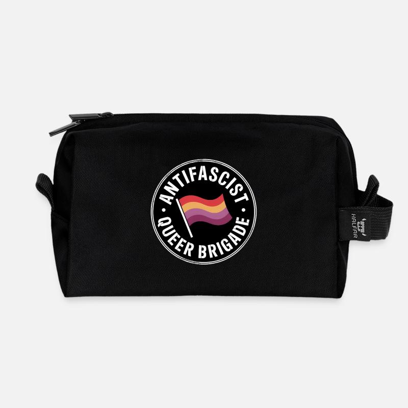 Antifascist Queer Brigade - Antifa Pride Merch - Recycled Toiletry Zip Bag - black