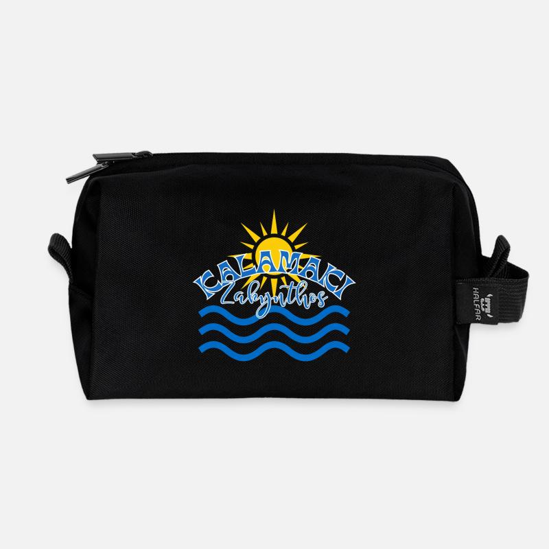 Kalamaki Zakynthos Sun & Waves - Recycled Toiletry Zip Bag - black