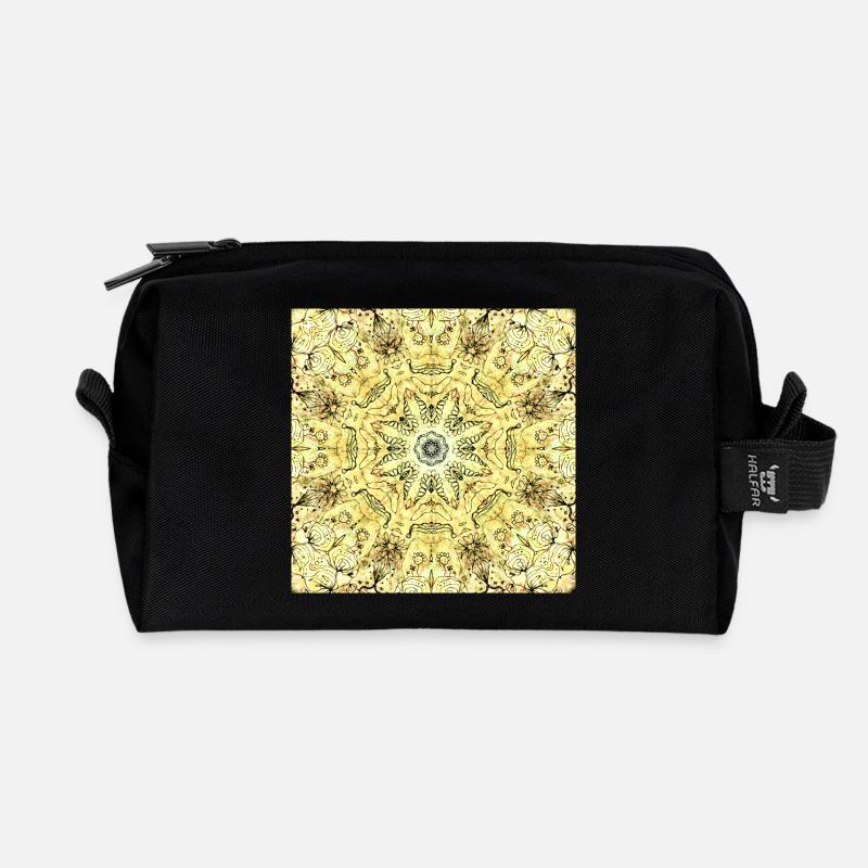 Kaleidoskopisches Gelbgrün Mandala - Recycelte Kulturtasche - Schwarz