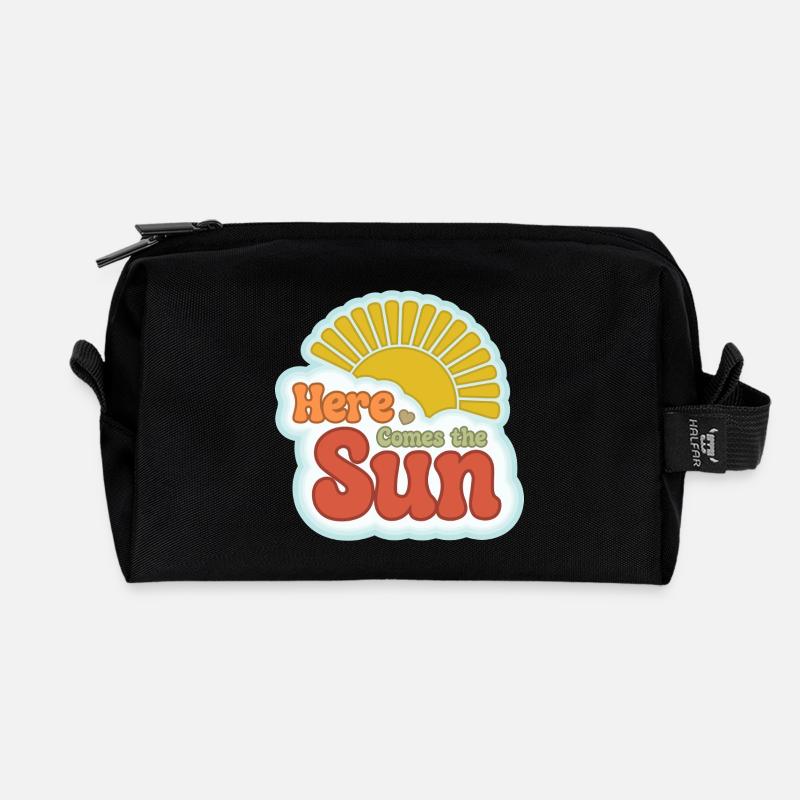Here Comes the Sun – 60s retro - Recycled Toiletry Zip Bag - black