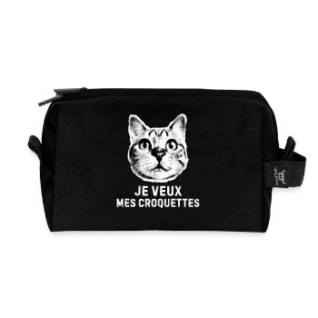 I want my kibble – cat humor - Recycled Toiletry Zip Bag - black - Front