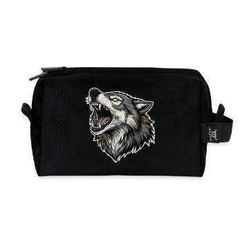 Wild Wolf Howling Alpha Wolf Mascot - Recycled Toiletry Zip Bag - black - Front